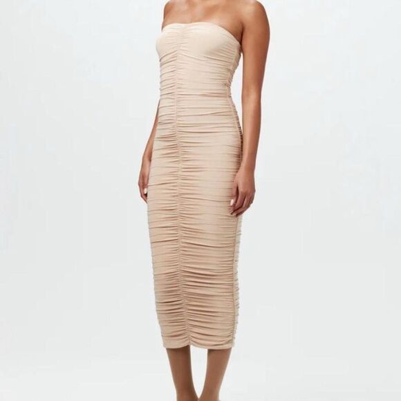 Naked Wardrobe Gold Maxi Pencil Skirt Ruched Cocktail Sz S - Picture 9 of 9